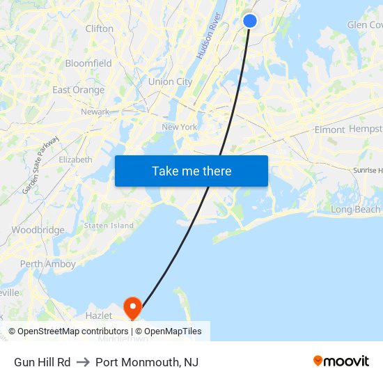 Gun Hill Rd to Port Monmouth, NJ map