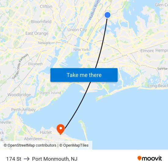 174 St to Port Monmouth, NJ map