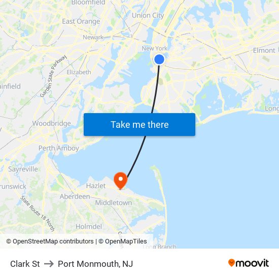 Clark St to Port Monmouth, NJ map