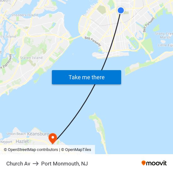 Church Av to Port Monmouth, NJ map