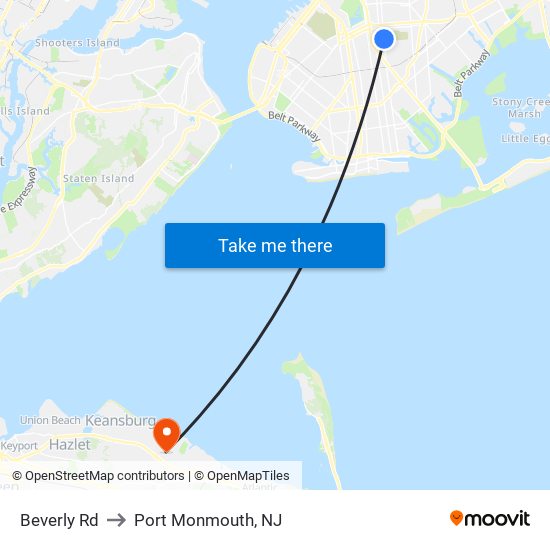 Beverly Rd to Port Monmouth, NJ map