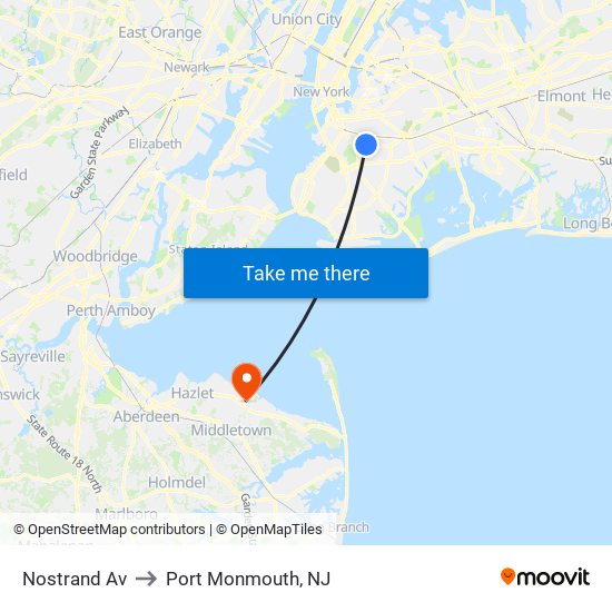 Nostrand Av to Port Monmouth, NJ map