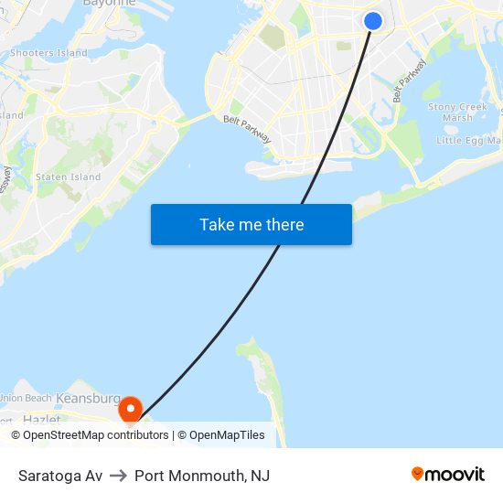 Saratoga Av to Port Monmouth, NJ map