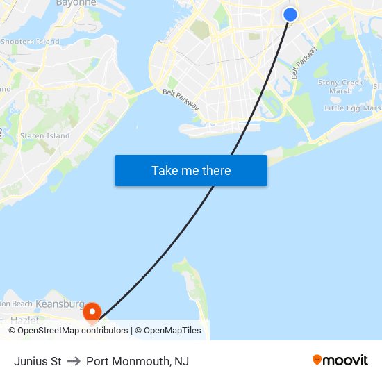 Junius St to Port Monmouth, NJ map