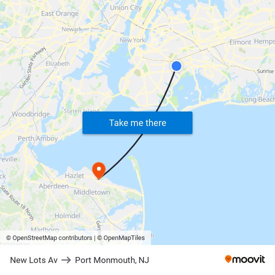 New Lots Av to Port Monmouth, NJ map