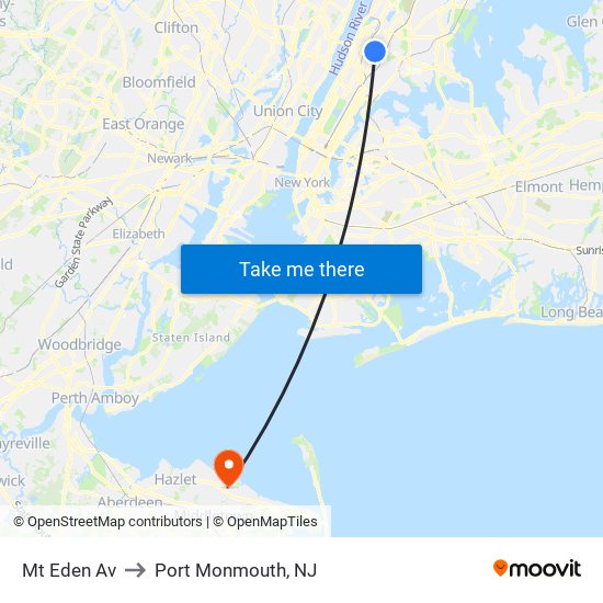 Mt Eden Av to Port Monmouth, NJ map