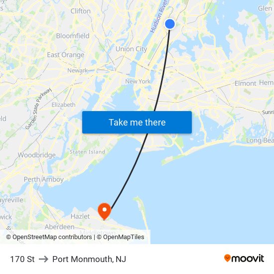 170 St to Port Monmouth, NJ map