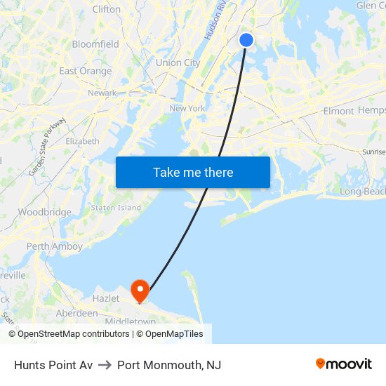 Hunts Point Av to Port Monmouth, NJ map