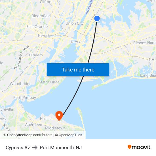 Cypress Av to Port Monmouth, NJ map
