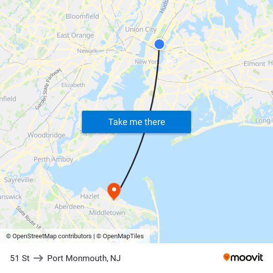 51 St to Port Monmouth, NJ map