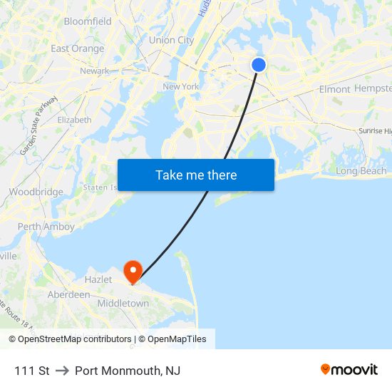 111 St to Port Monmouth, NJ map