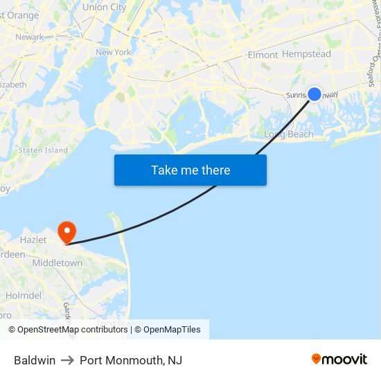 Baldwin to Port Monmouth, NJ map