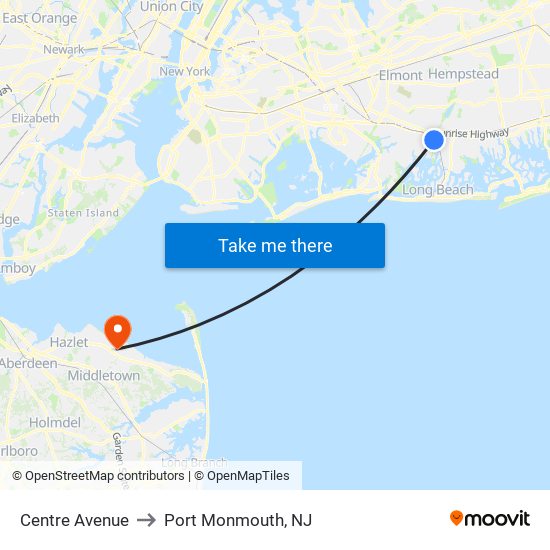 Centre Avenue to Port Monmouth, NJ map