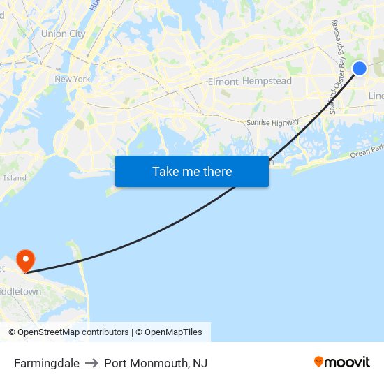 Farmingdale to Port Monmouth, NJ map