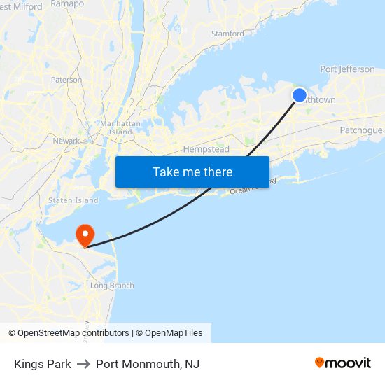 Kings Park to Port Monmouth, NJ map