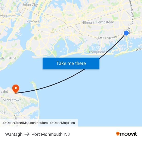 Wantagh to Port Monmouth, NJ map