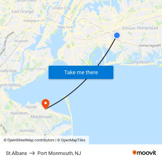 St.Albans to Port Monmouth, NJ map