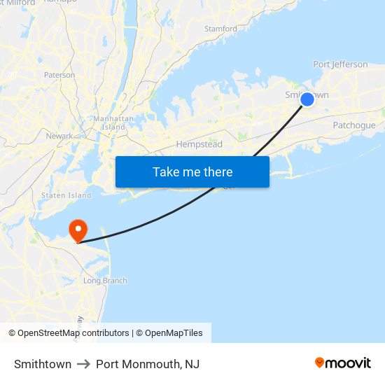 Smithtown to Port Monmouth, NJ map