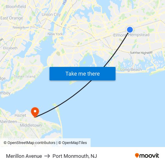 Merillon Avenue to Port Monmouth, NJ map