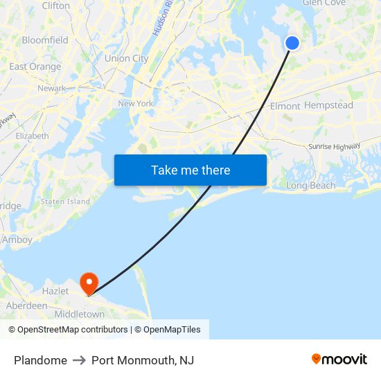 Plandome to Port Monmouth, NJ map