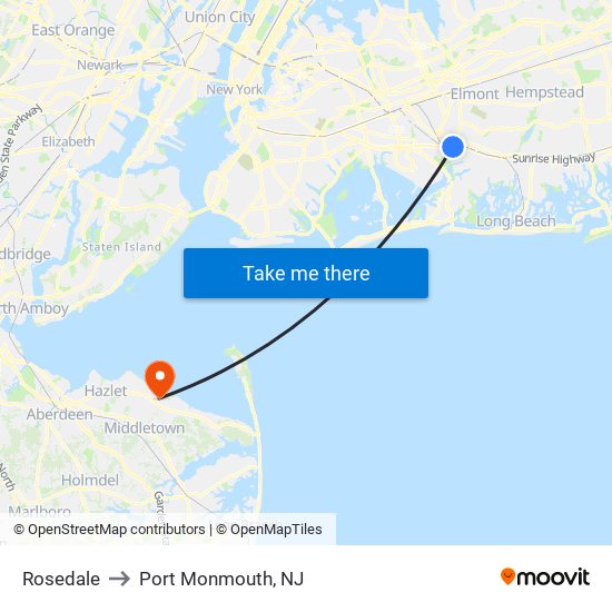 Rosedale to Port Monmouth, NJ map