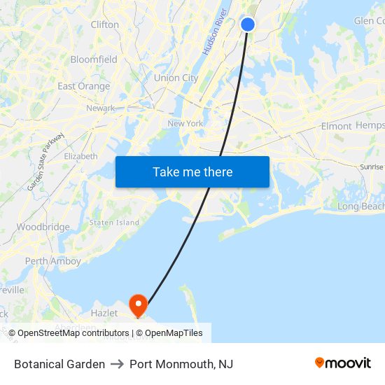 Botanical Garden to Port Monmouth, NJ map