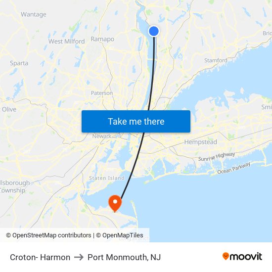 Croton- Harmon to Port Monmouth, NJ map