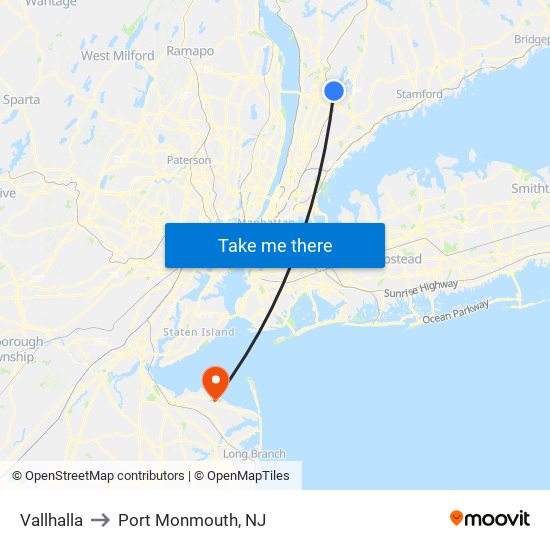 Vallhalla to Port Monmouth, NJ map