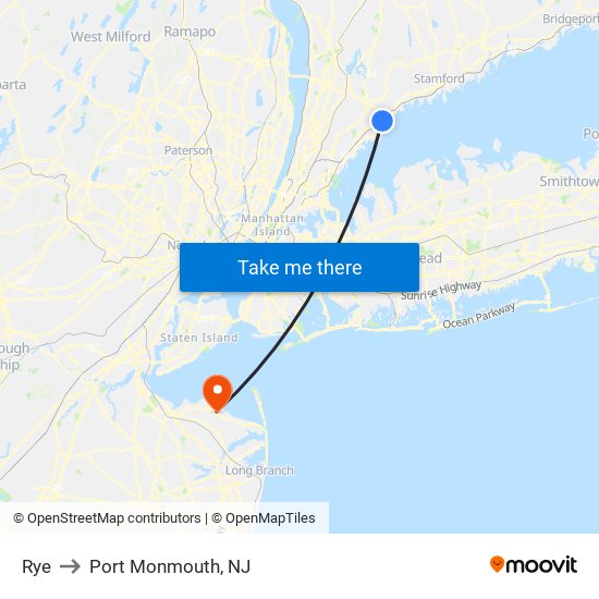 Rye to Port Monmouth, NJ map