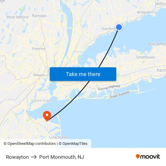Rowayton to Port Monmouth, NJ map