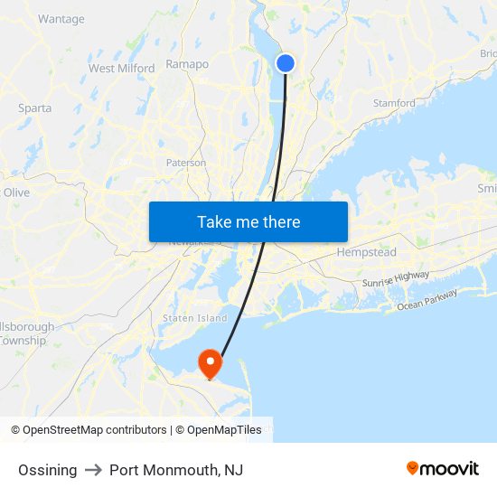 Ossining to Port Monmouth, NJ map