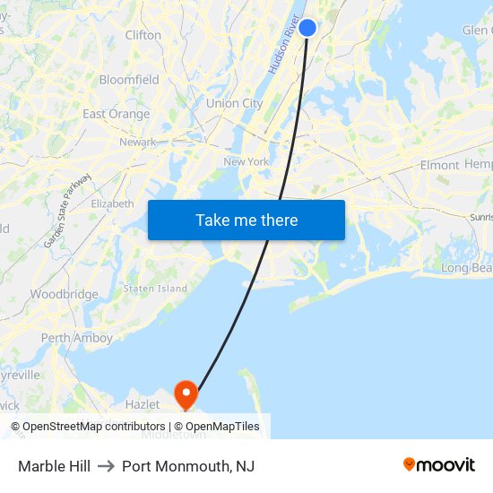 Marble Hill to Port Monmouth, NJ map