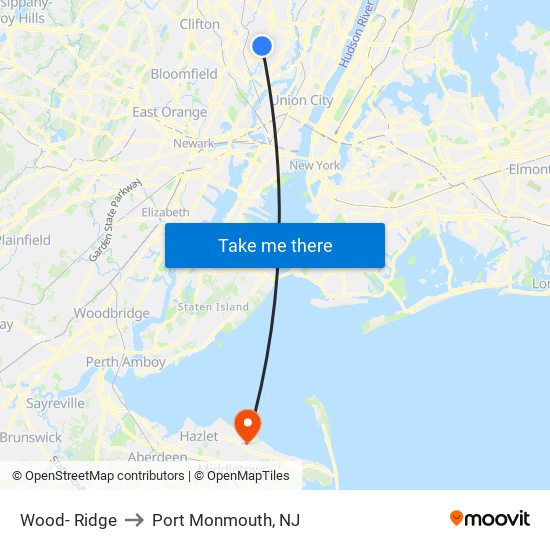 Wood- Ridge to Port Monmouth, NJ map