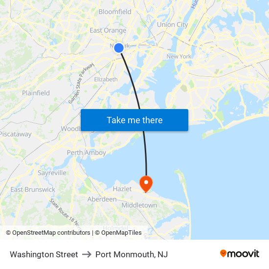 Washington Street to Port Monmouth, NJ map