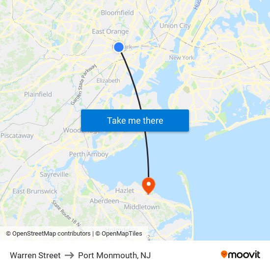 Warren Street to Port Monmouth, NJ map