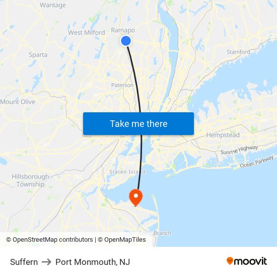 Suffern to Port Monmouth, NJ map
