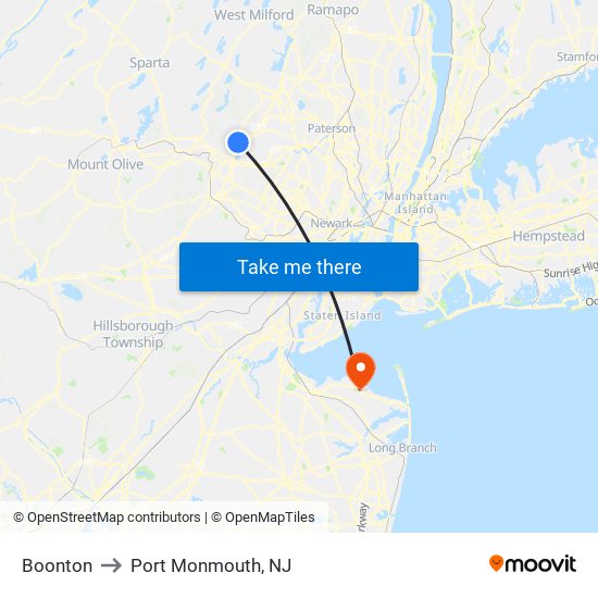 Boonton to Port Monmouth, NJ map