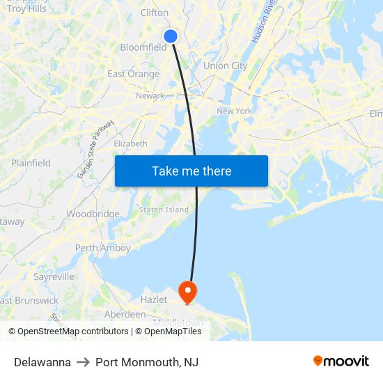 Delawanna to Port Monmouth, NJ map