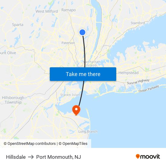Hillsdale to Port Monmouth, NJ map
