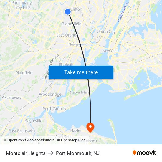 Montclair Heights to Port Monmouth, NJ map