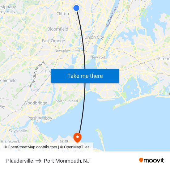 Plauderville to Port Monmouth, NJ map
