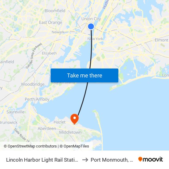 Lincoln Harbor Light Rail Station to Port Monmouth, NJ map