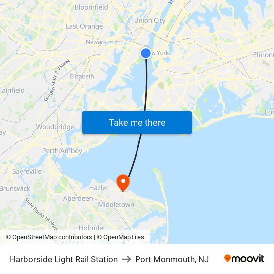 Harborside Light Rail Station to Port Monmouth, NJ map