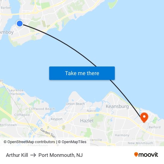 Arthur Kill to Port Monmouth, NJ map