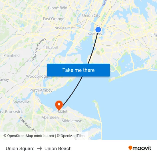 Union Square to Union Beach map