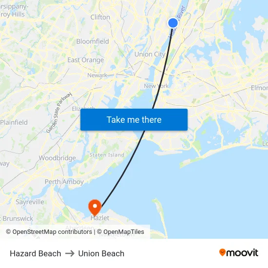 Hazard Beach to Union Beach map