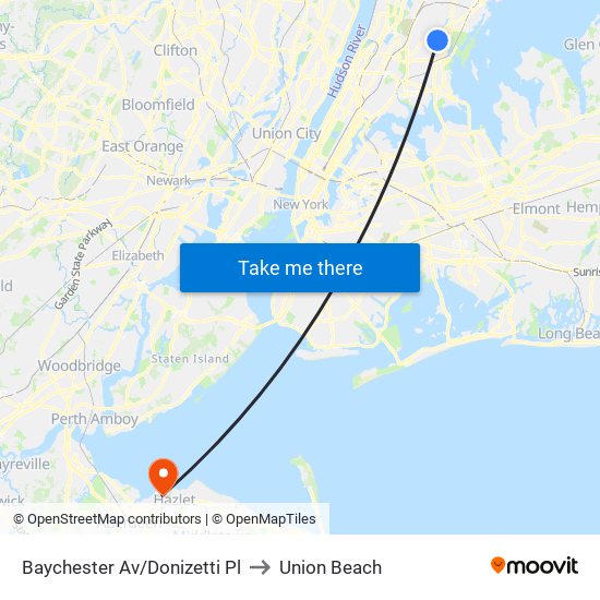 Baychester Av/Donizetti Pl to Union Beach map