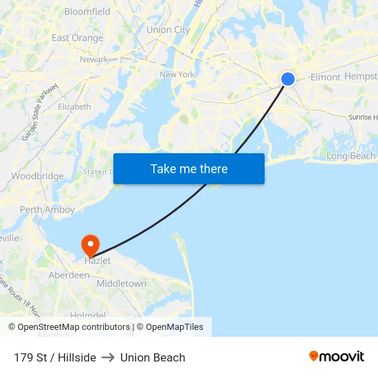 179 St / Hillside to Union Beach map