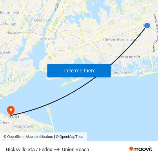 Hicksville Sta / Fedex to Union Beach map