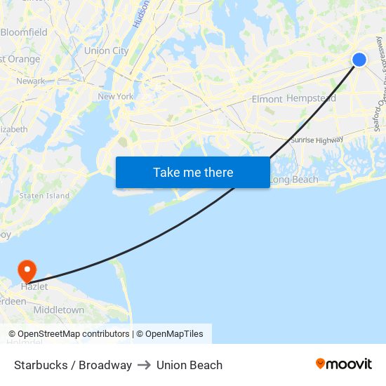 Starbucks / Broadway to Union Beach map